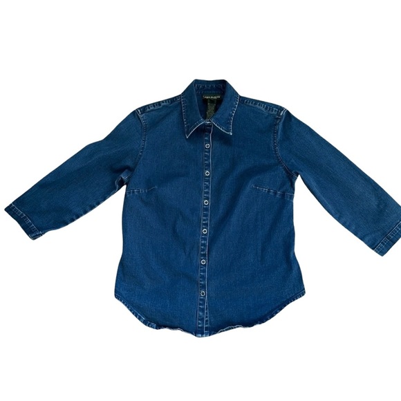 Women’s Vintage Ralph Lauren Collared Jean Snap Front Top Size 8 Petite - Picture 1 of 6